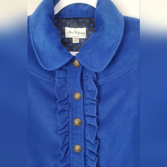 Alice Temperly Royal Blue Wool Blend Cropped Jacket Cape Coat Ruffled Sz Medium - Picture 3 of 9